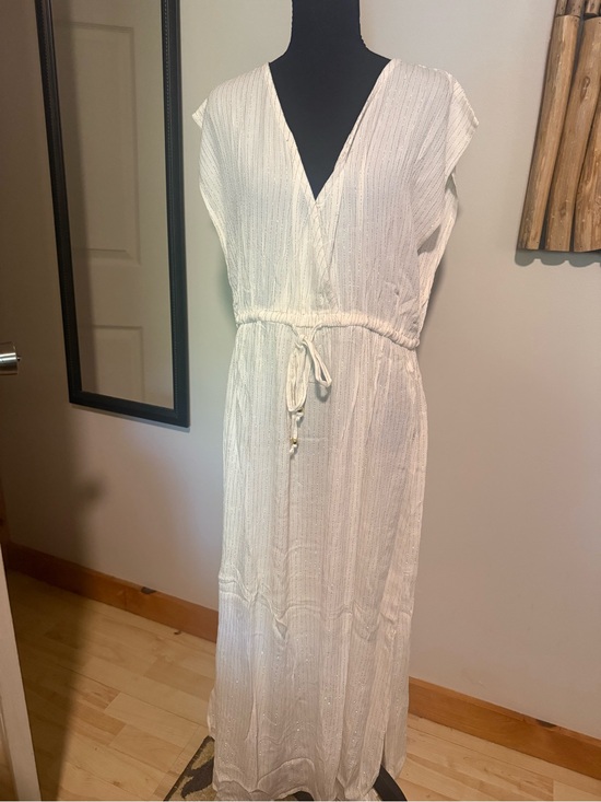 Ava & Viv Other - Ava & Viv Shimmery Ivory V-Neck Maxi Swim Cover, Size 14/16